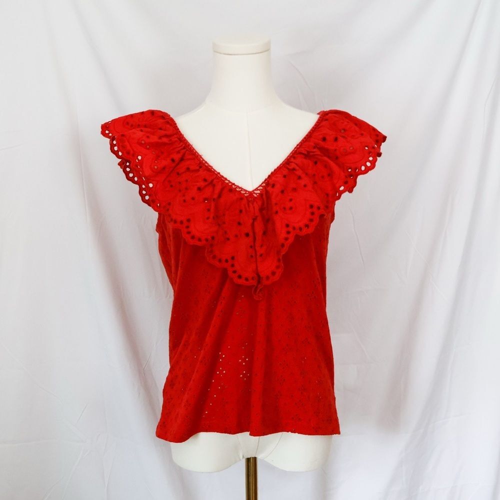Loft Eyelet V-Neck Tank Top - Extra Small, Red - Picture 2 of 7